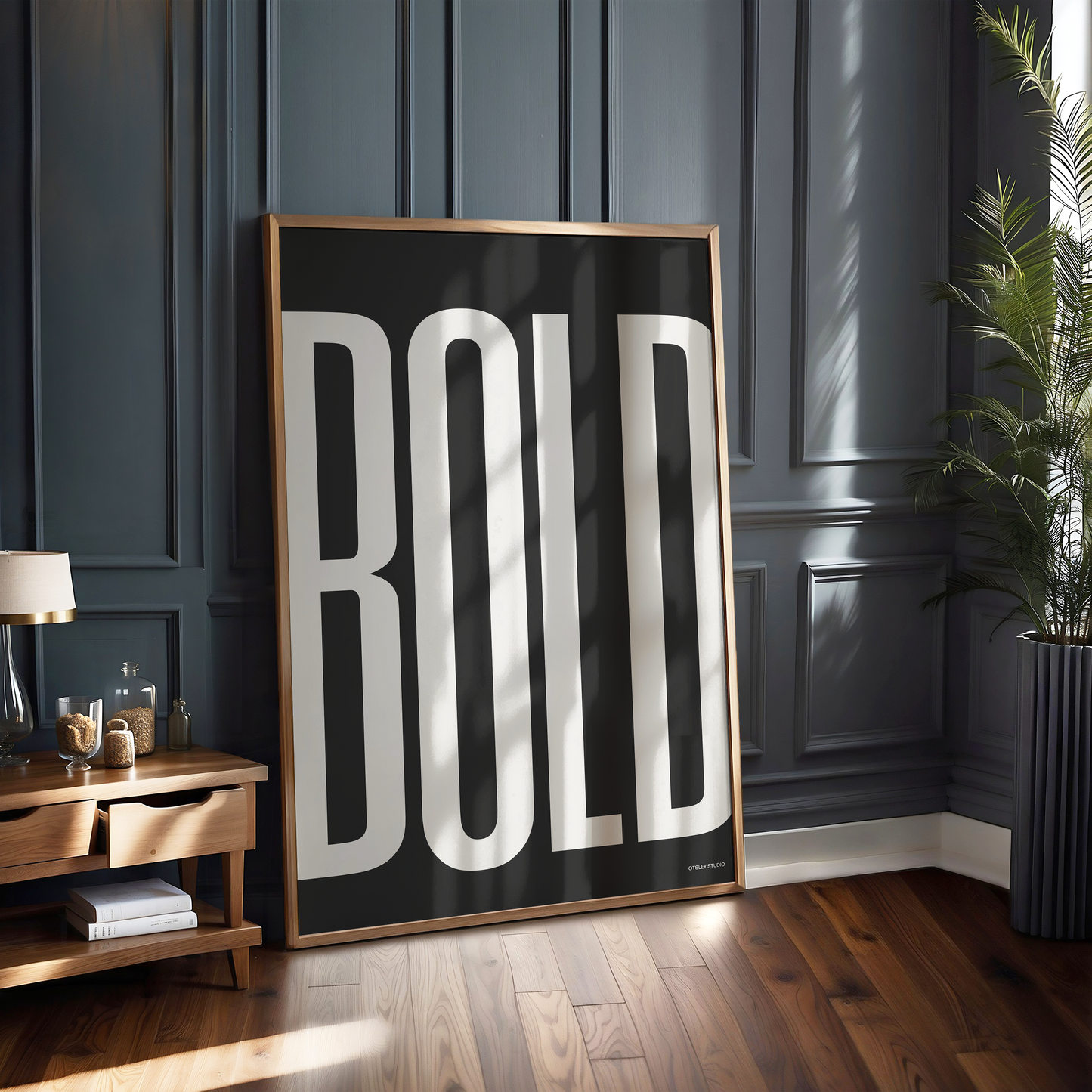 Bold white on black