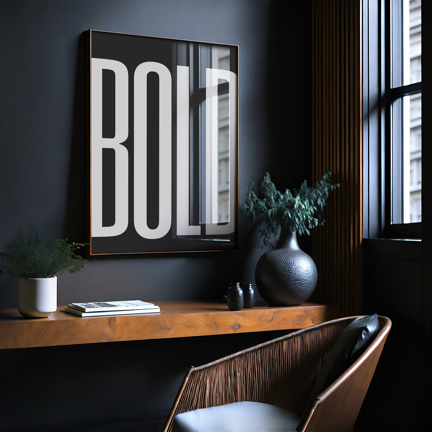 Bold white on black